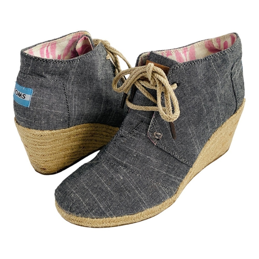 TOMS Chambray Desert Wedge Lace Up Booties